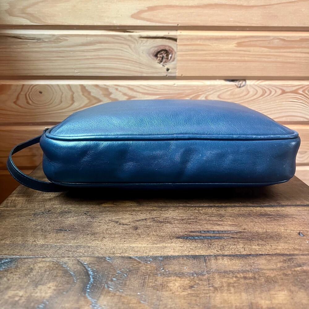 Vintage Anne Klein Leather Crossbody Bag Navy Blue 80s Gold Hardware Small Purse - Picture 10 of 16